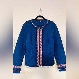 Long Tall Sally Quilted Embroidered Jacket Navy Blue | Size US 14